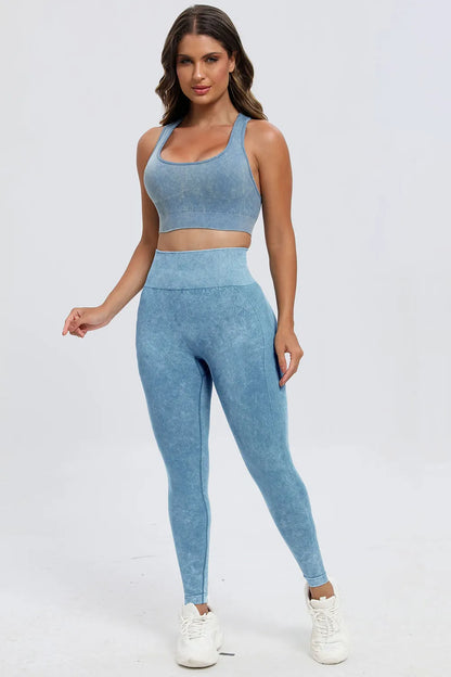 3 Piece Washed Square Neck Wide Strap Active Set - Fashorio