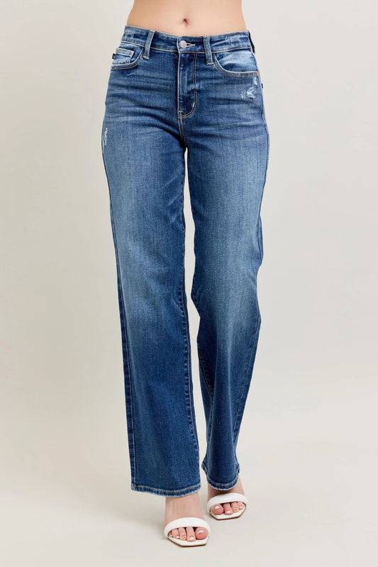 Judy Blue Full Size High Waist 90's Straight Leg Jeans Plus Size DK - Fashorio