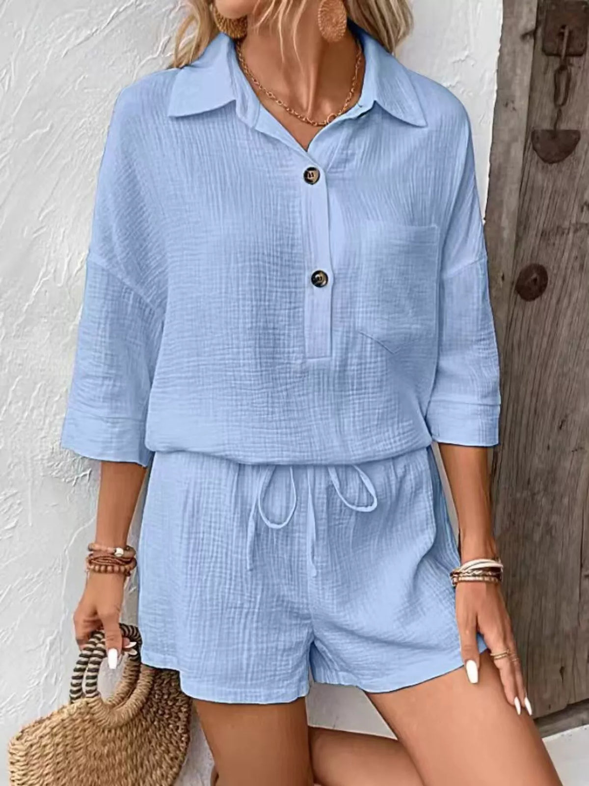 Button Detail Top and Shorts Set, view 24