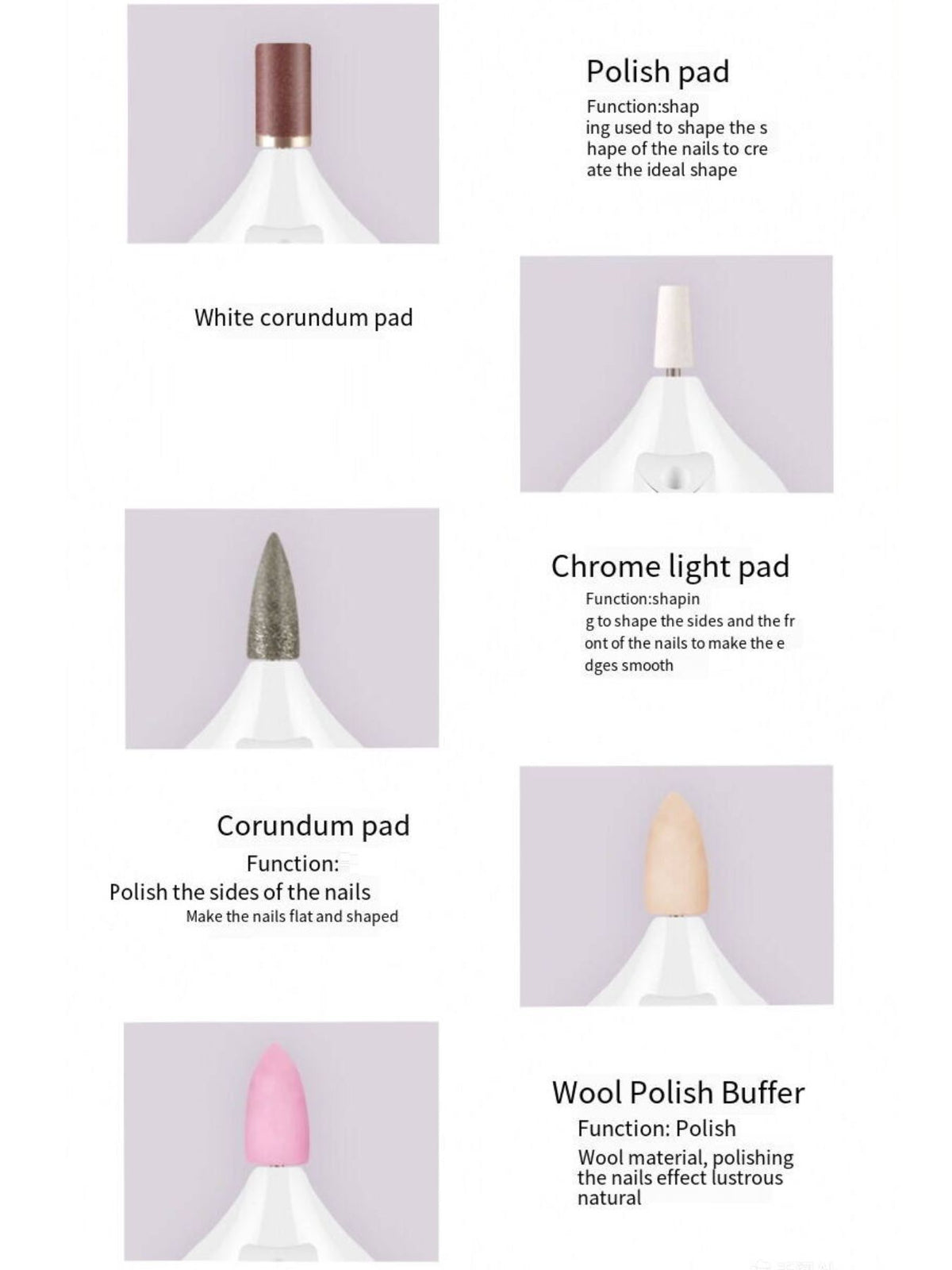 Nail buffer polishing head detail