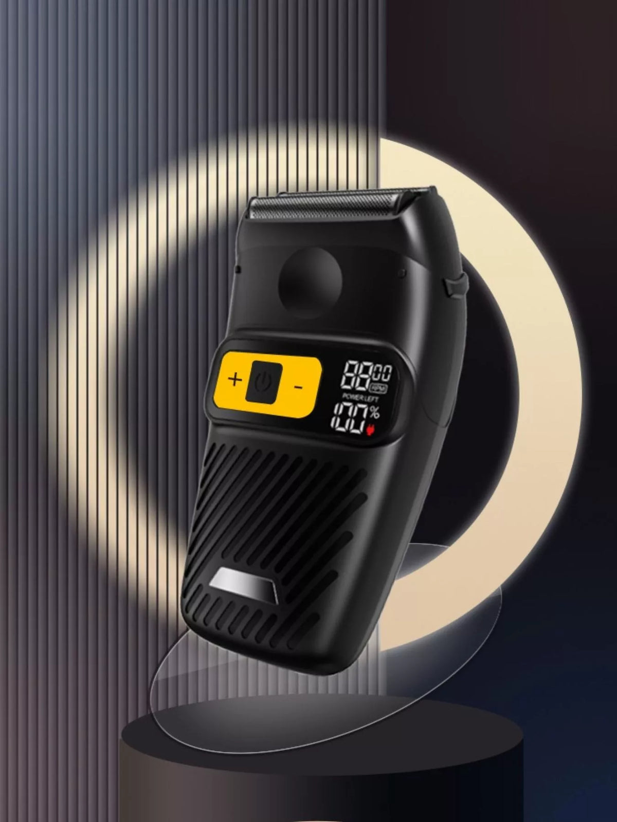 Black rechargeable electric shaver front view