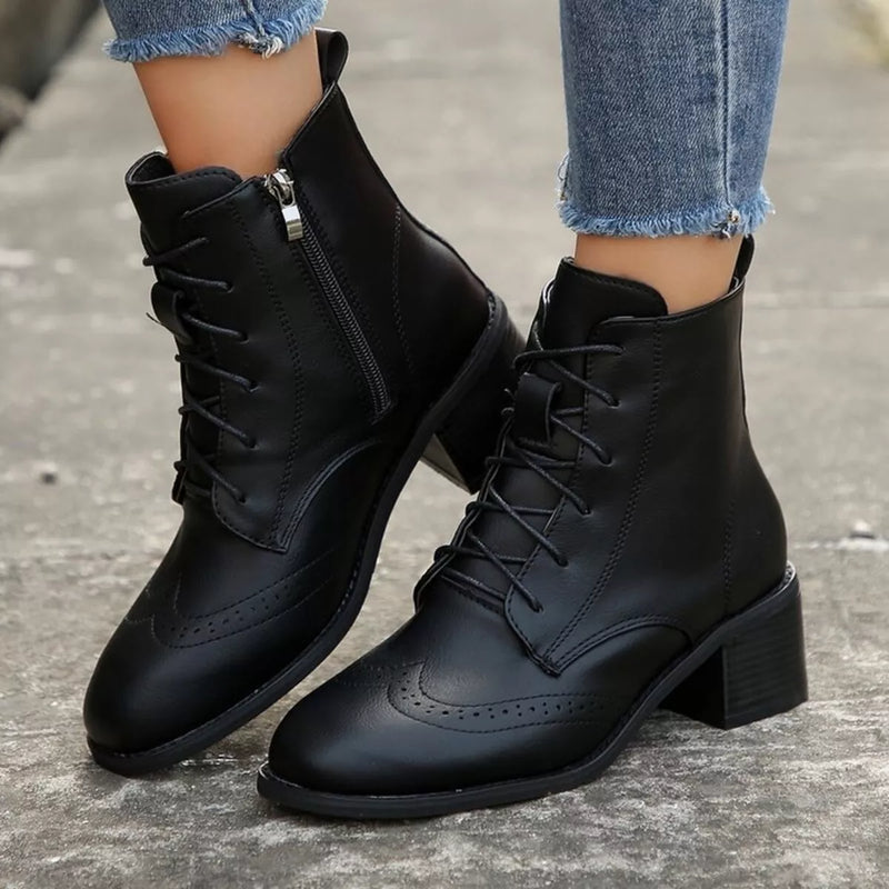 Lace up ankle boots with zipper front view