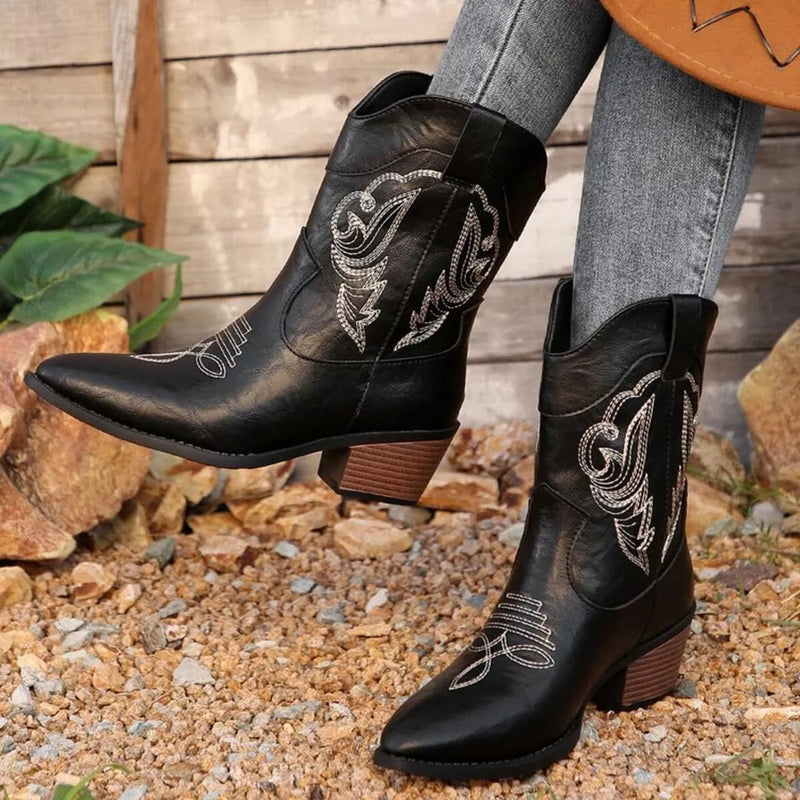 Western Cowboy Boots with Embroidered Design front view
