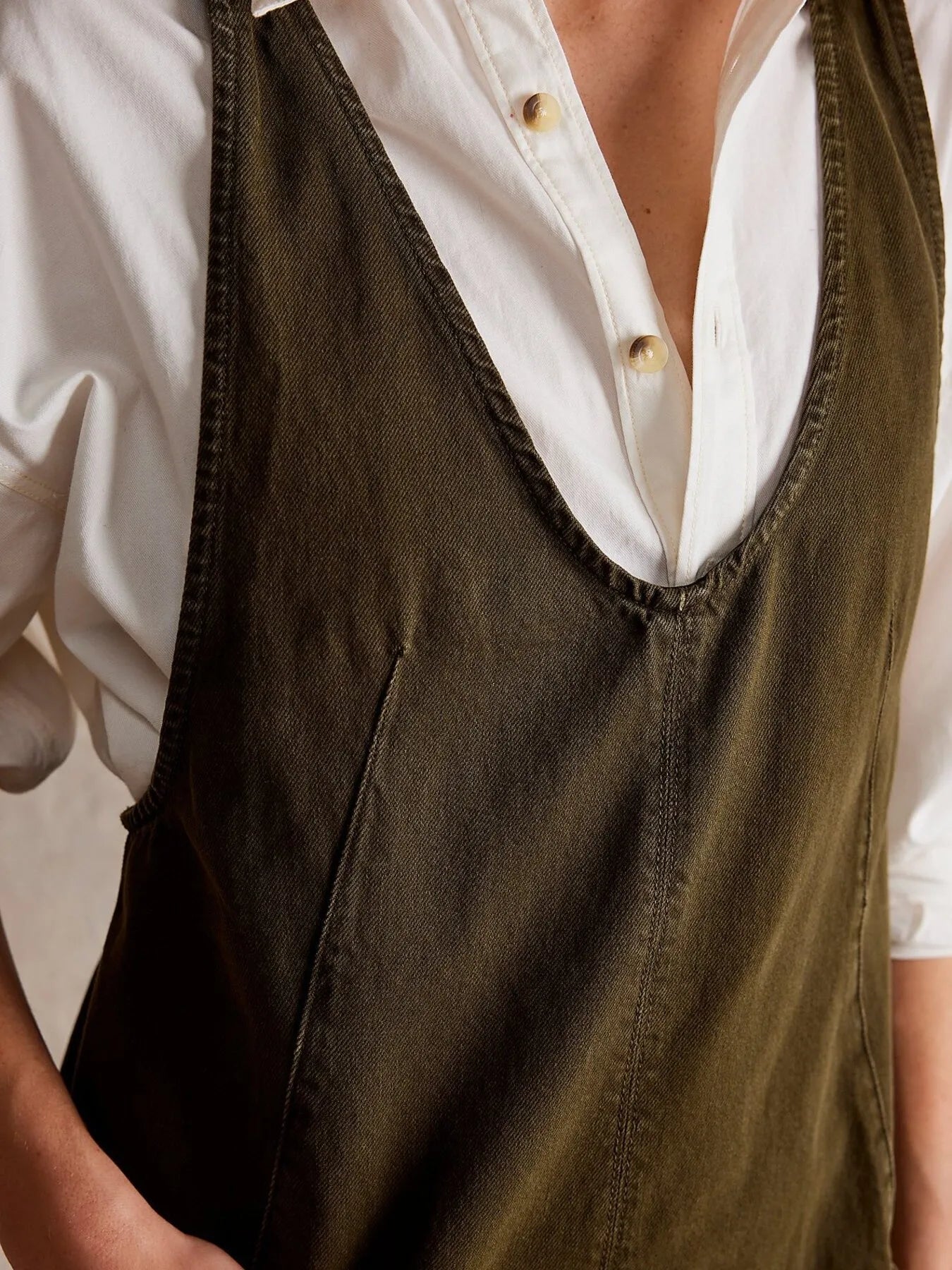 Oversized V-Neck Denim Tank Dress with Front Pockets - Fashorio