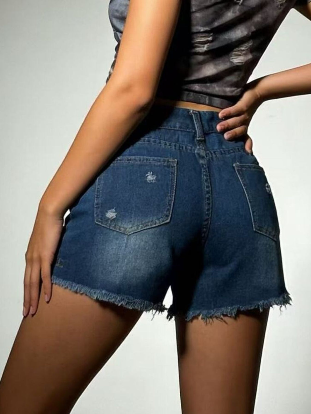 Denim shorts in light blue, front view