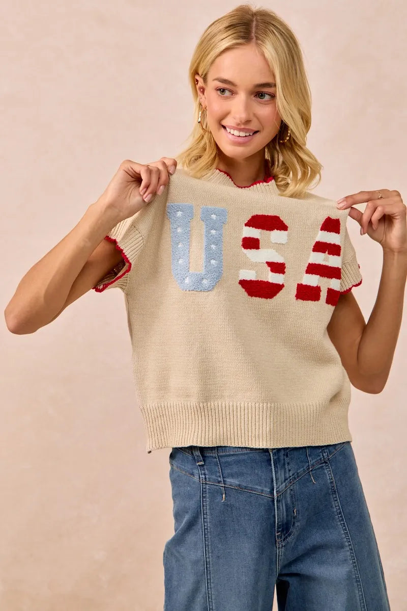 BiBi USA Patchwork Sweater Vest Top With Contrast Detail - Fashorio