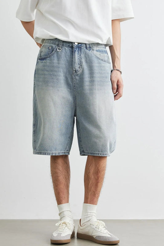 Men's Plus Size Relaxed Fit Wash Denim Shorts Blue - Fashorio