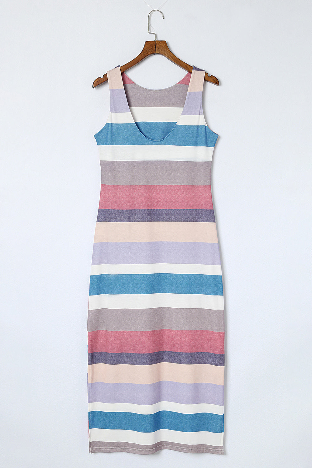 Striped Slit Sleeveless Maxi Dress - Fashorio