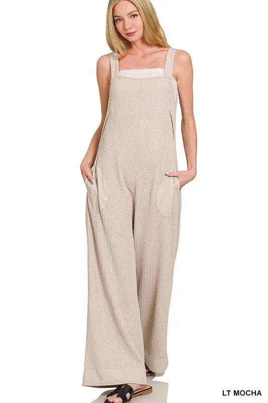 Knit Waffle Wide Leg Overalls