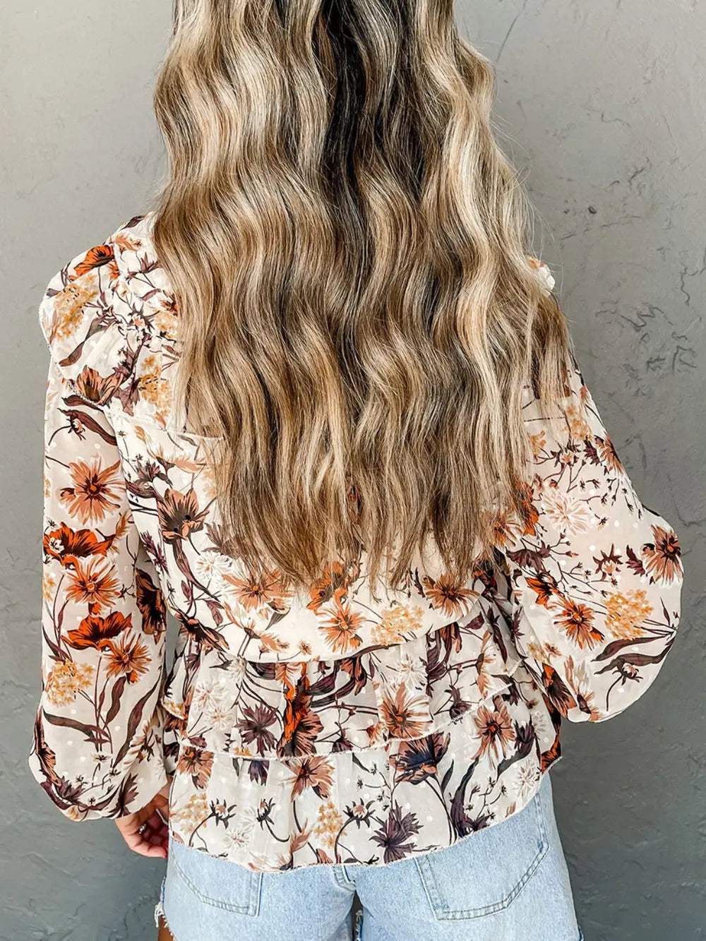 Drawstring Floral Lantern Sleeve Blouse - Fashorio