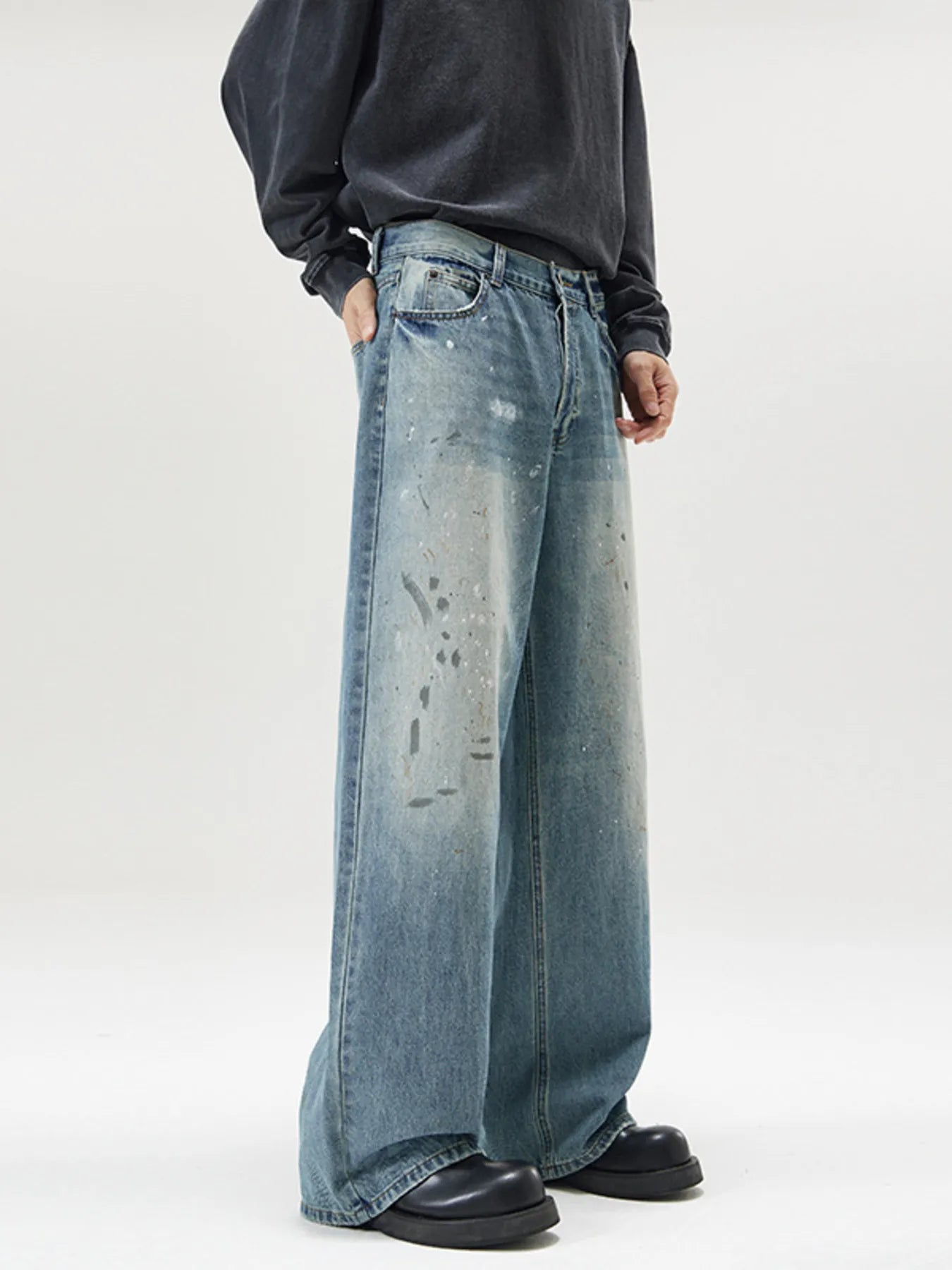 Men's Vintage Washed Wide Leg Jeans - Fashorio