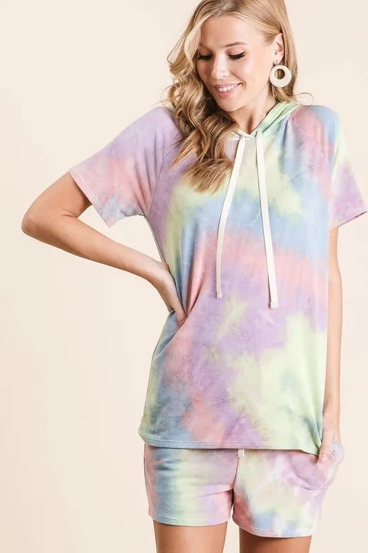 BiBi Tie Dye French Terry Hoodie Top and Bottom Set - Fashorio