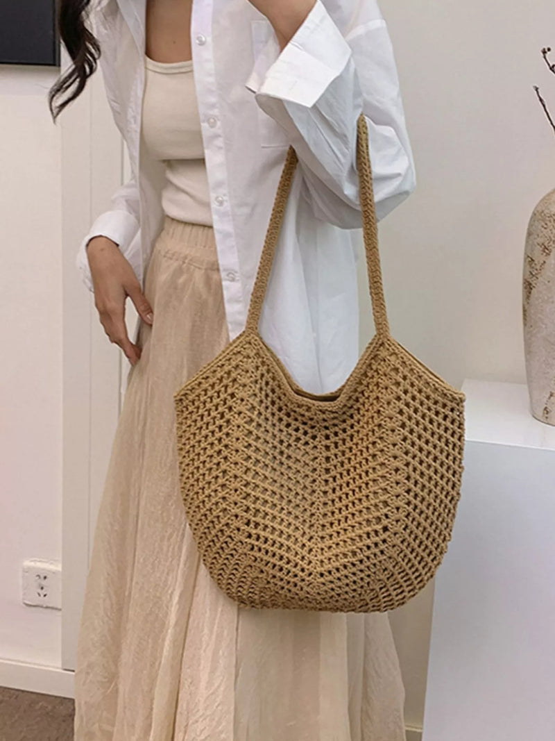 Woven straw shoulder bag front view