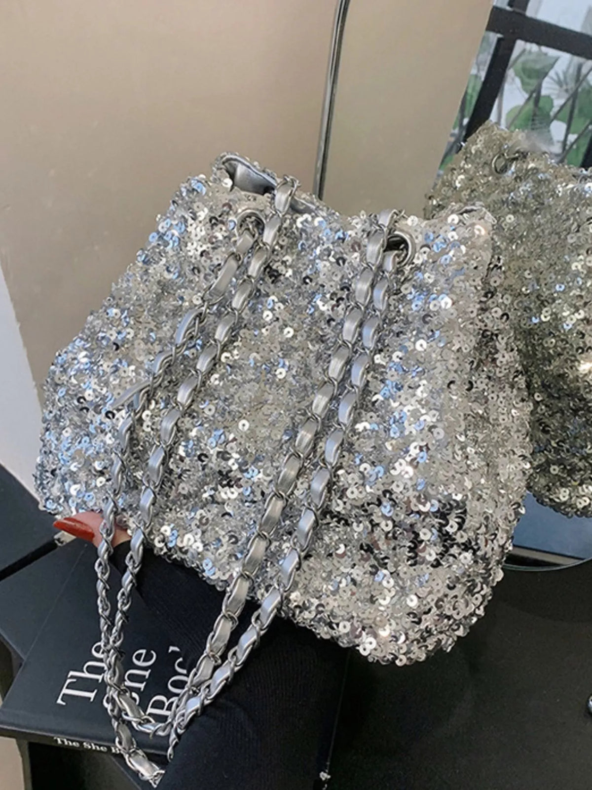 Close up of sequin texture on bag