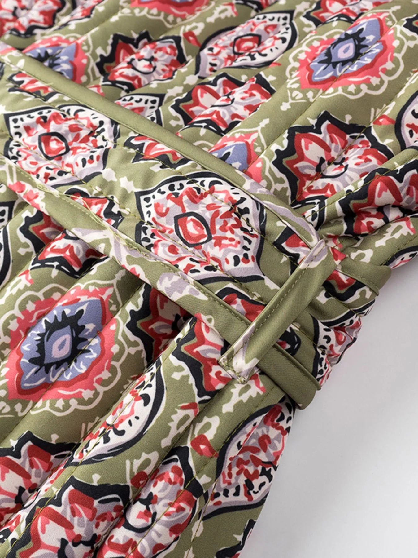 Belted Open Front Floral Winter Coat - Fashorio