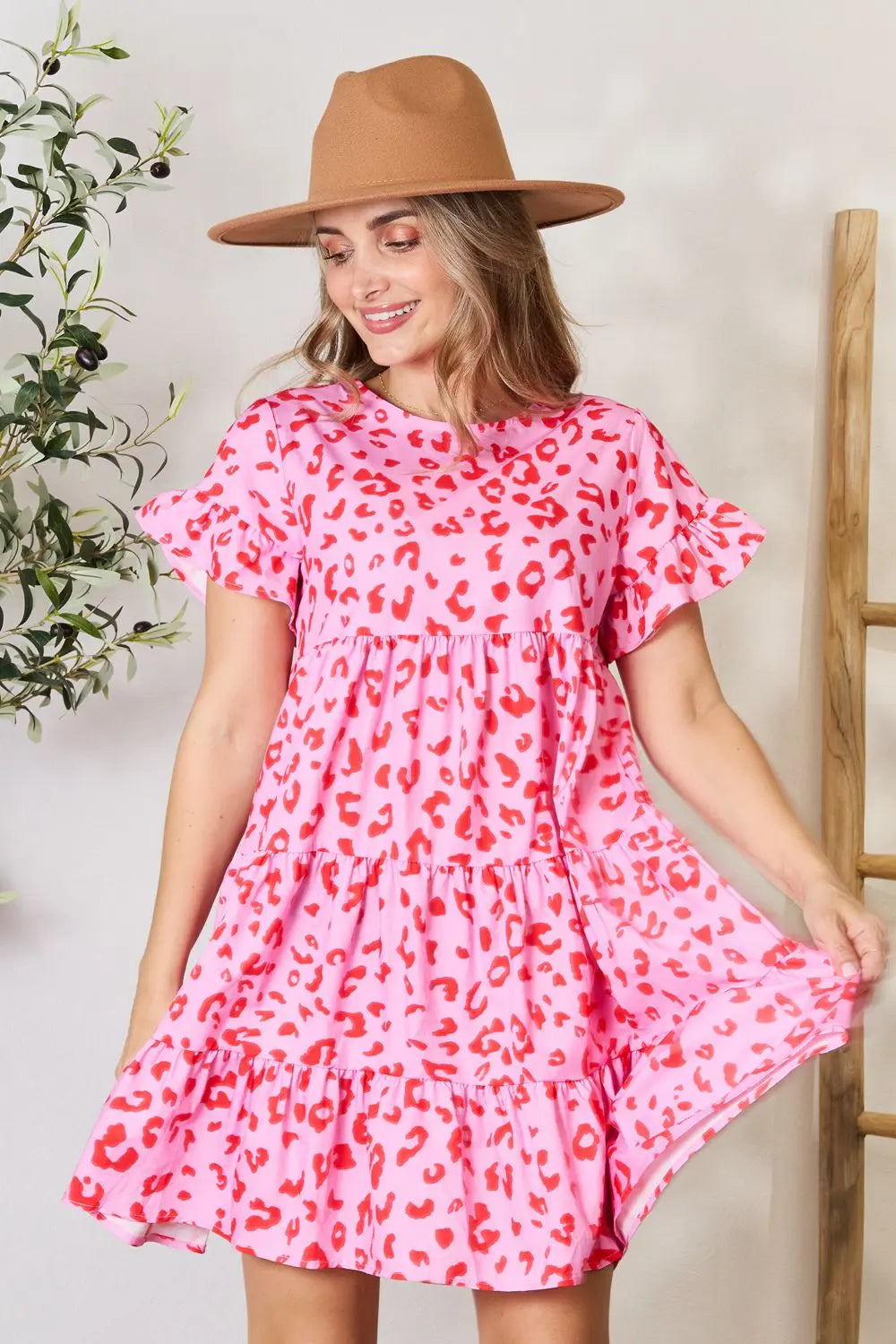 Short Flounce Sleeve Tiered Dress side view