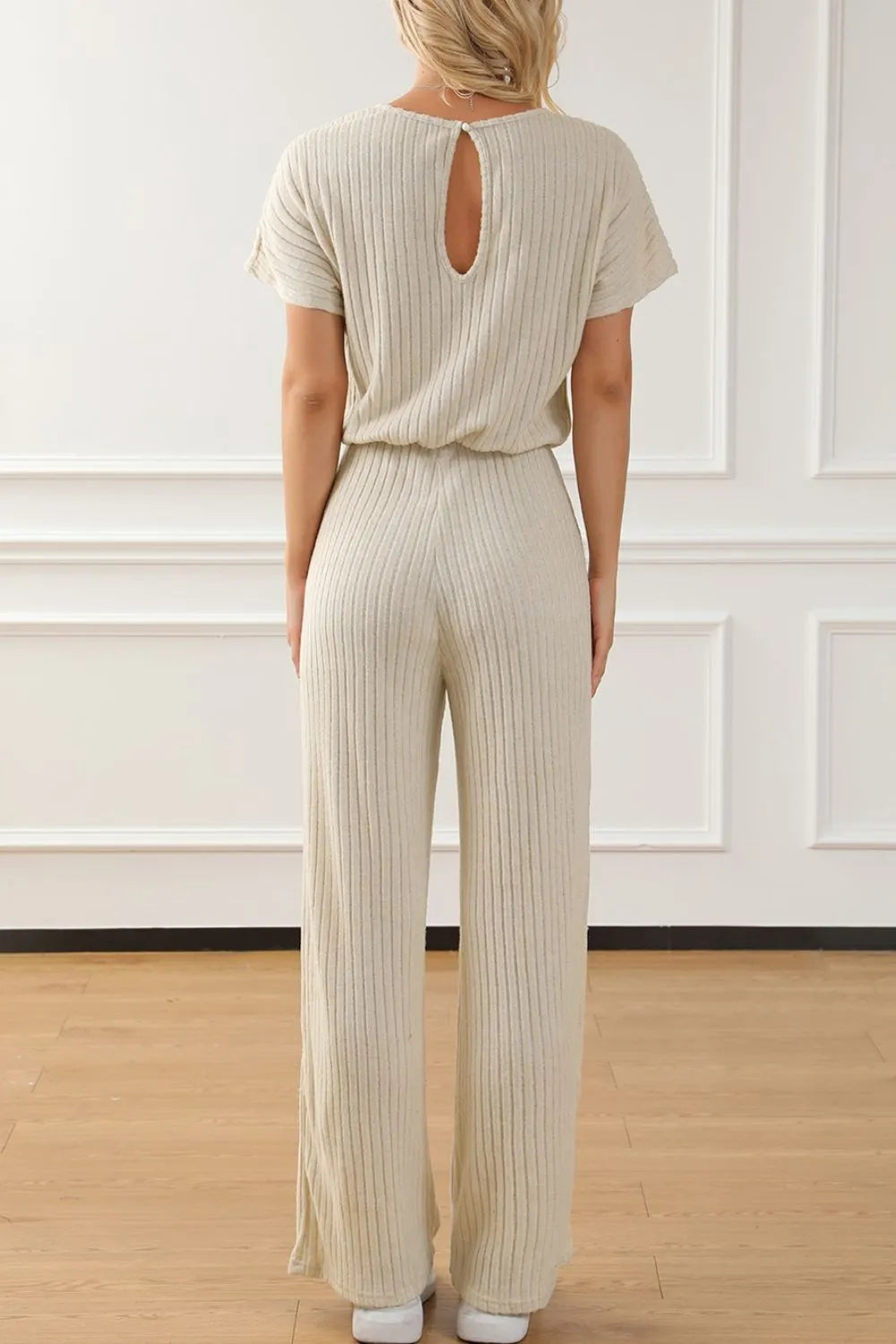 Ribbed Knit Wide Leg Jumpsuit - Fashorio