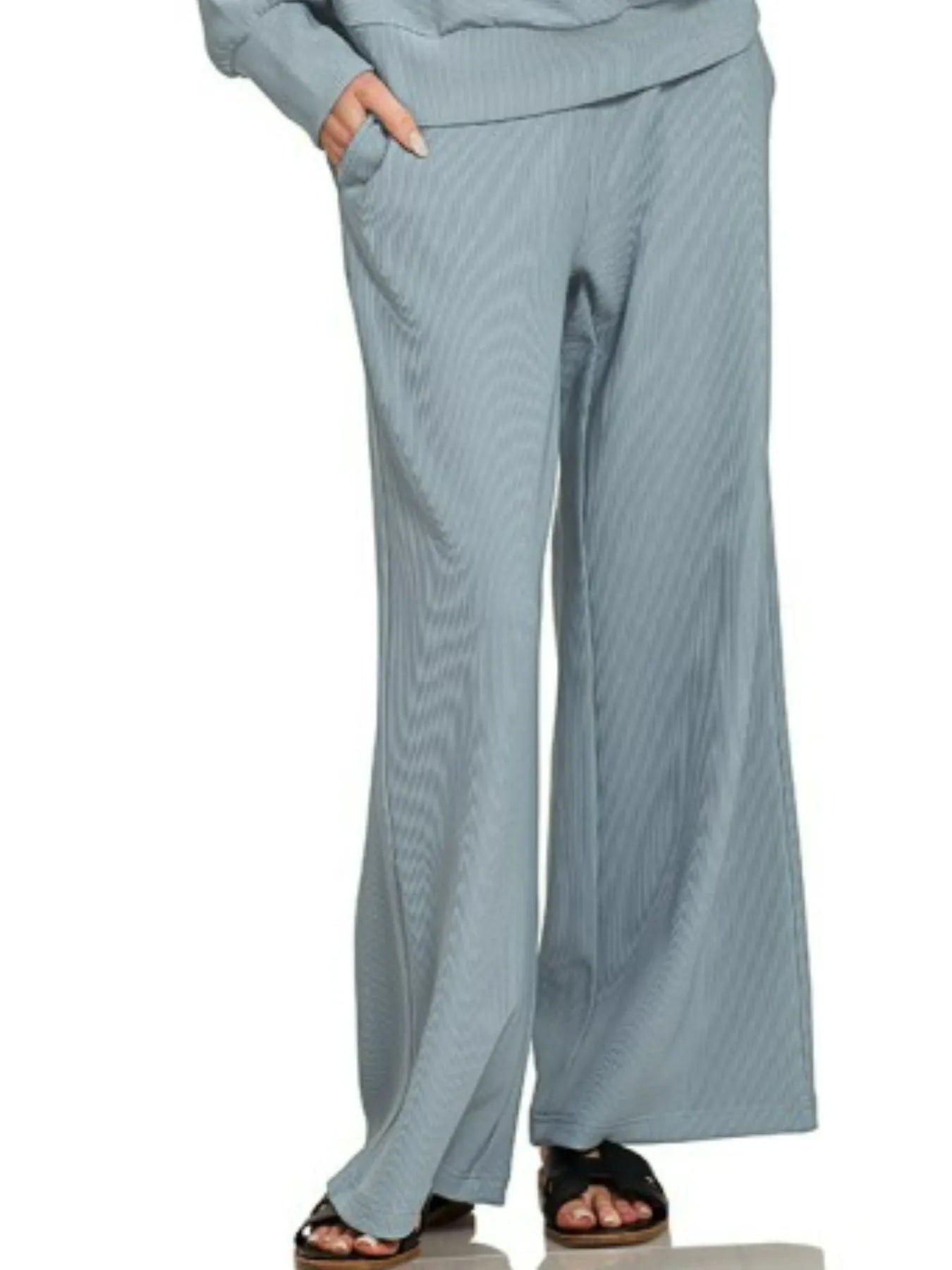 Zenana Ribbed High Neck Half Zip Pullover & Pants Set - Fashorio