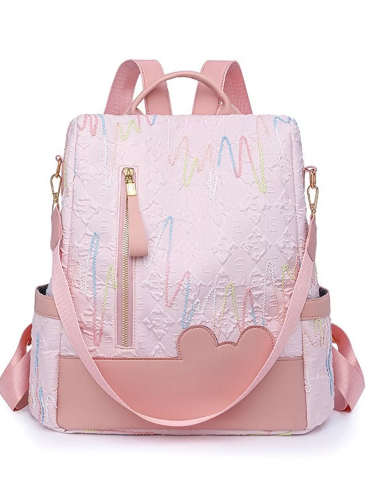 Adjustable strap polyester backpack top zip detail