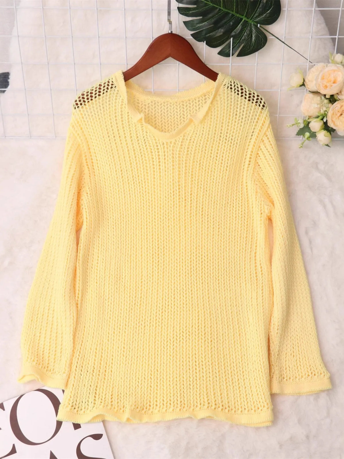 openwork relaxed knit cover up fabric detail