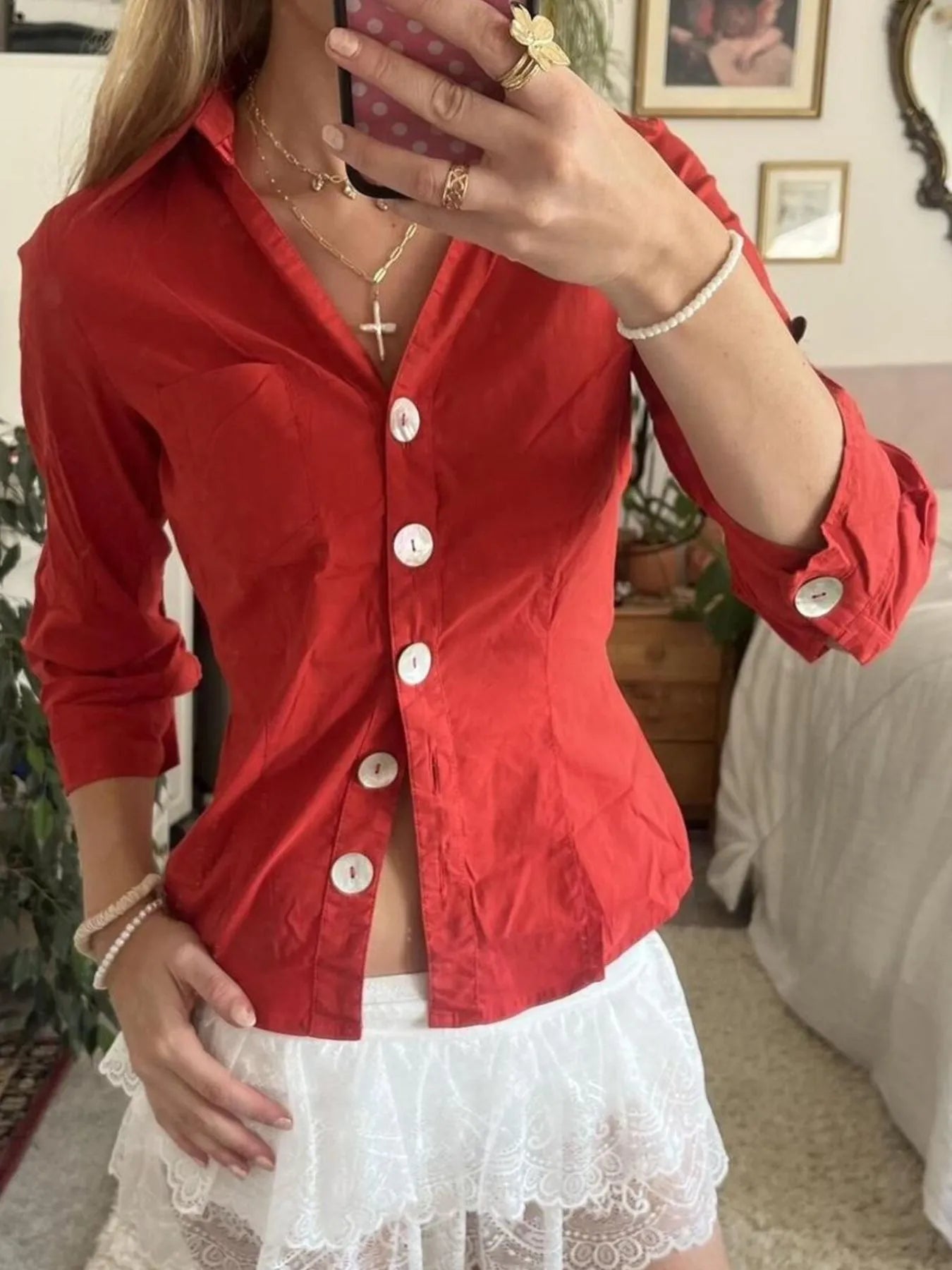 Collared Neck Button-Down Shirt - Fashorio