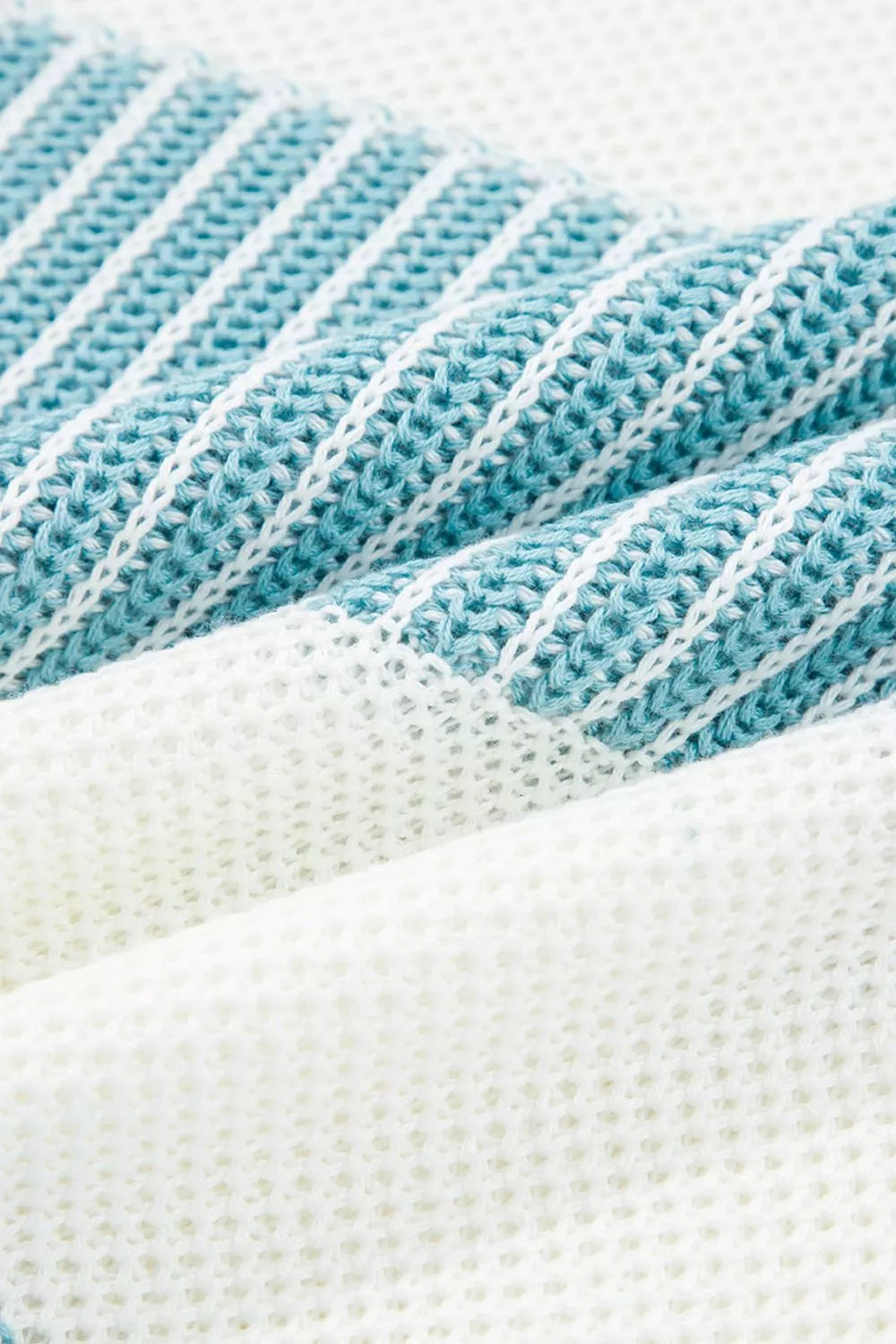 two tone striped drop shoulder sweater pastel blue layered look