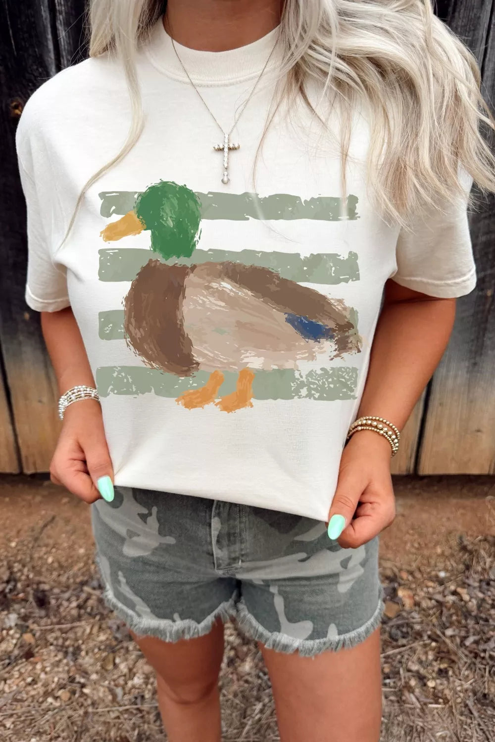 Western duck graffiti graphic tee in white front view