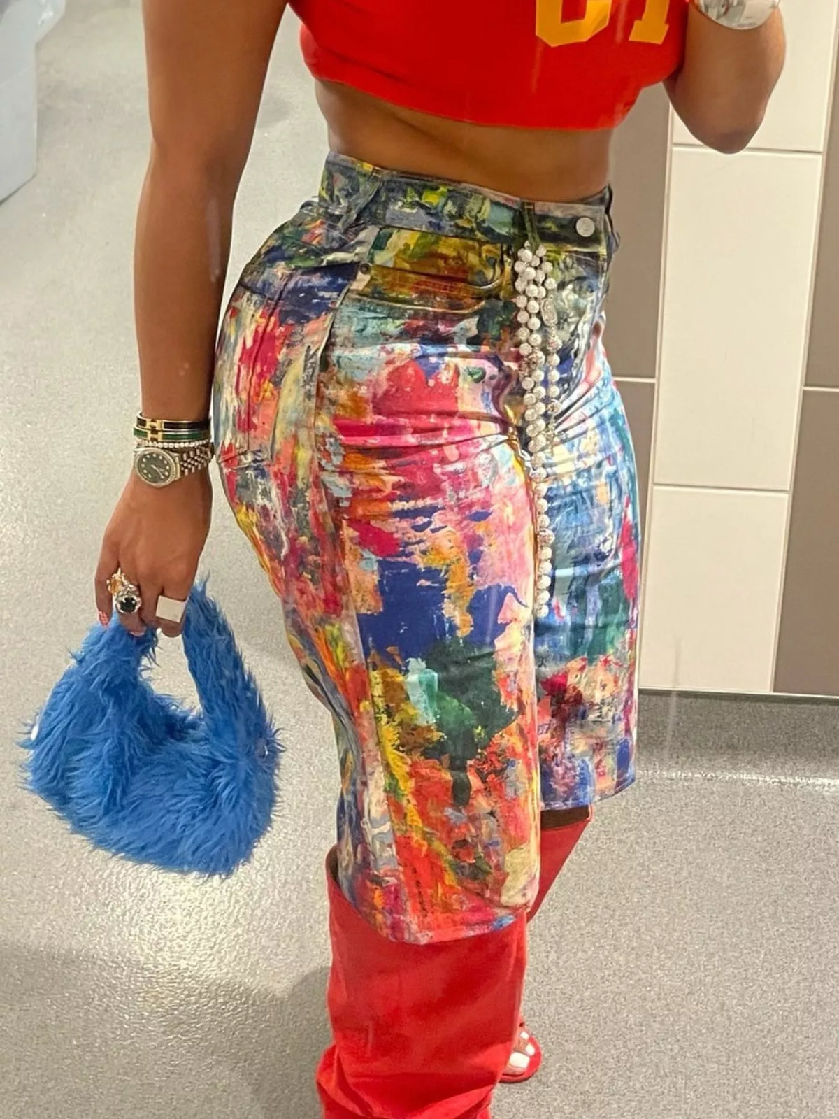 Back view of the printed summer shorts