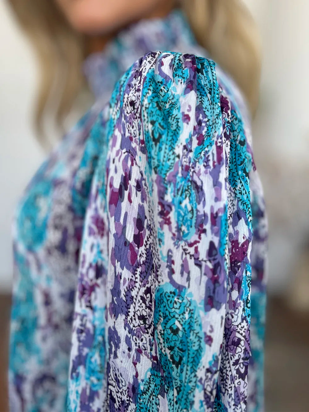 Alternate angle of the womens printed blouse
