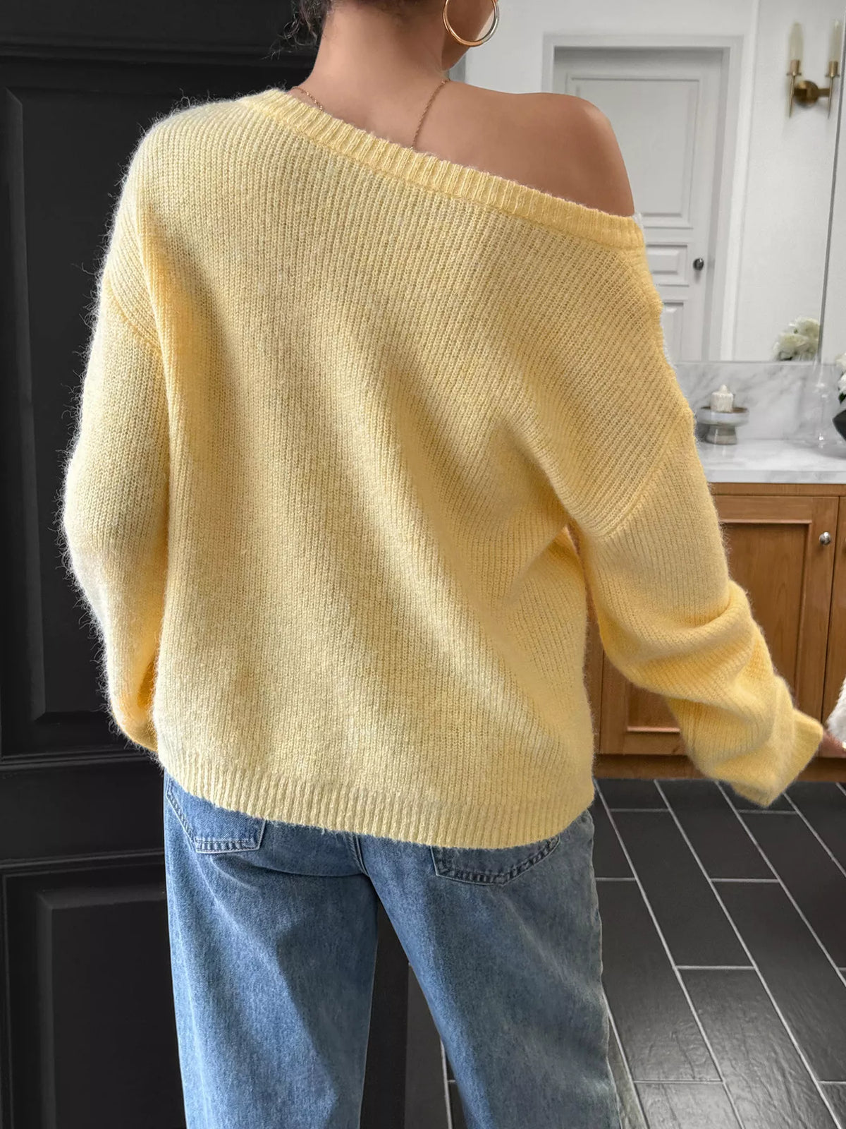 One Shoulder Ribbed Knit Sweater, view 10