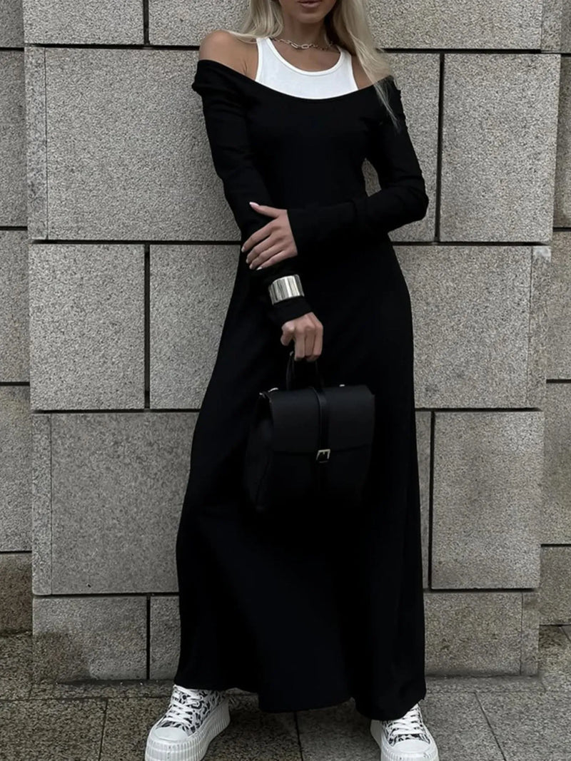 Contrast Long Sleeve Maxi Dress front view