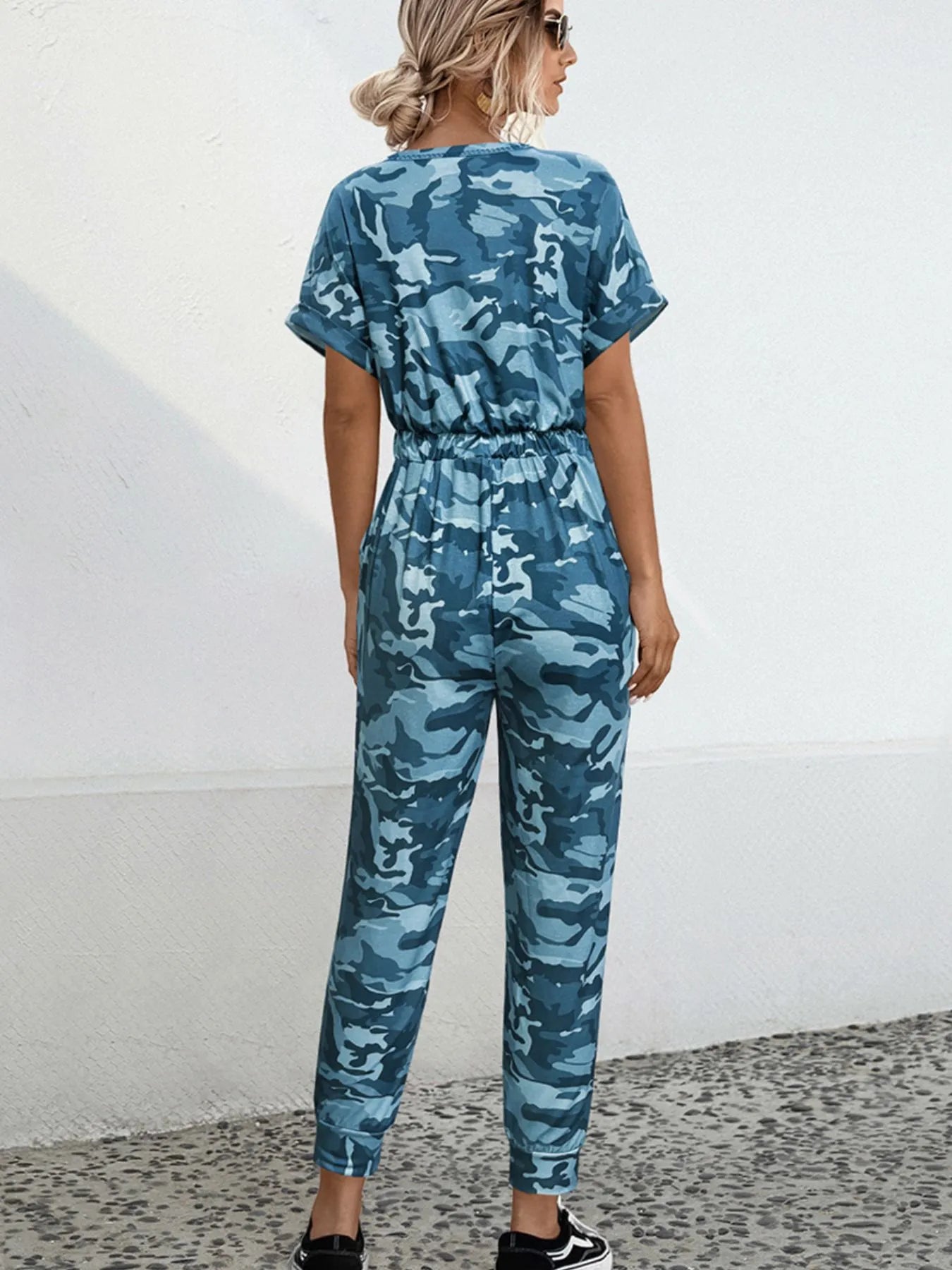 Drawstring Waist Short Sleeve Jumpsuit - Fashorio