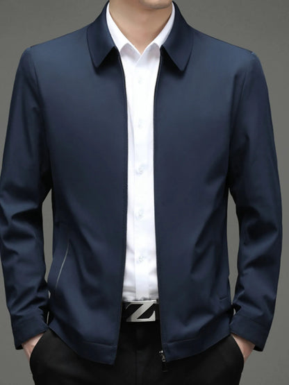 Men's Zip Up Long Sleeve Jacket Navy Blue - Fashorio