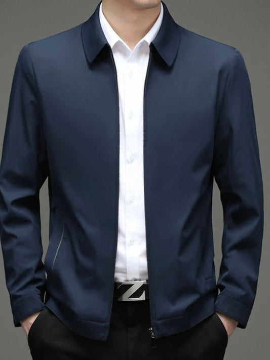 Men's Zip Up Long Sleeve Jacket Navy Blue - Fashorio
