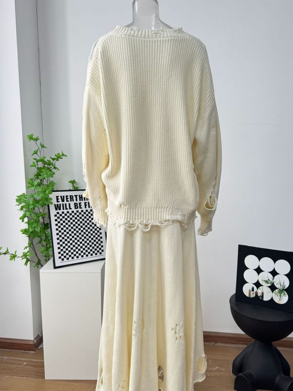 Distressed Sweater and Skirt Two Piece Set, view 5