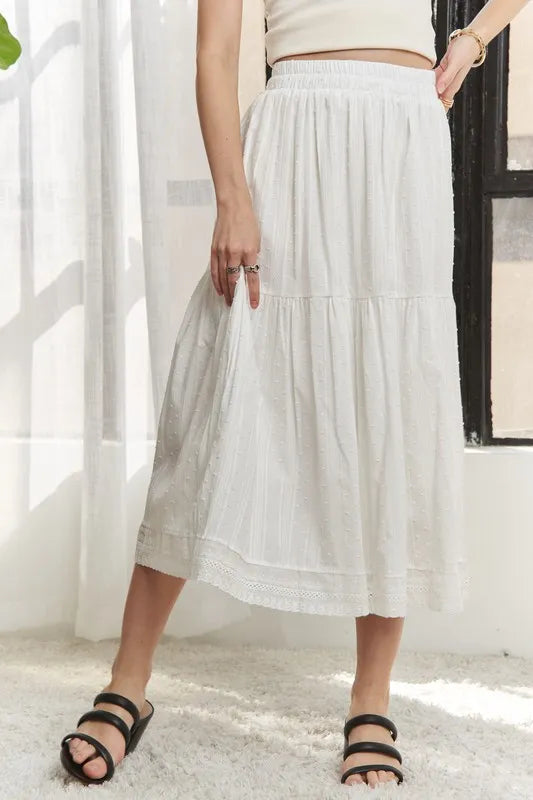 ADORA Elastic Waistband Tiered Midi Skirt - Fashorio