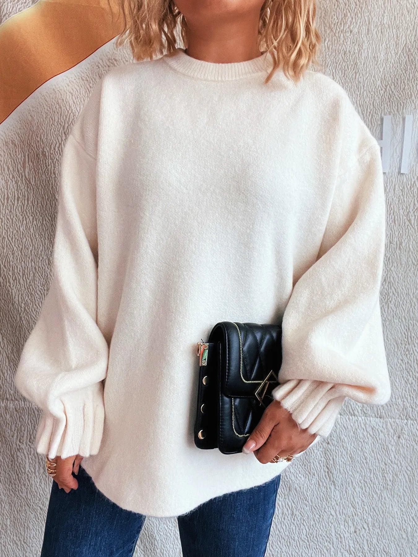 Round Neck Dropped Shoulder Sweater - Fashorio