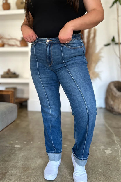 Judy Blue High Waist Front Seam Straight Jeans – Full Size Denim - Fashorio