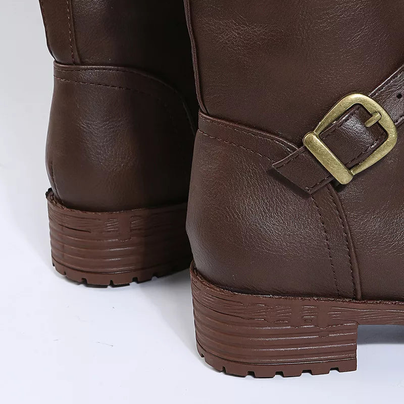 Round Toe Low Block Heel Boots material texture close up