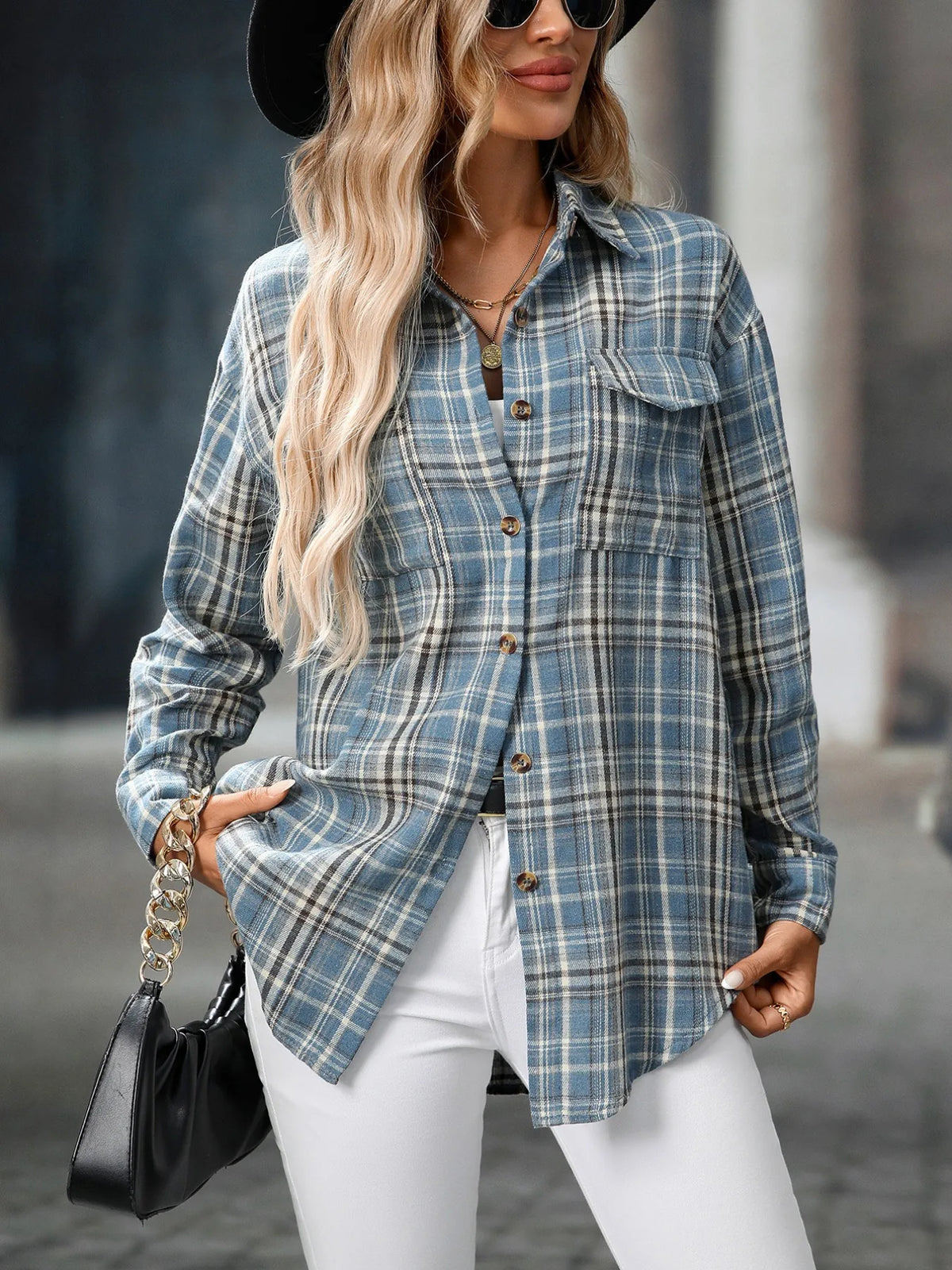 Oversized Plaid Button Up Shirt, view 21