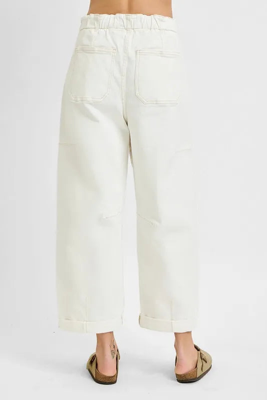 RISEN plus size barrel cargo jeans full length styling