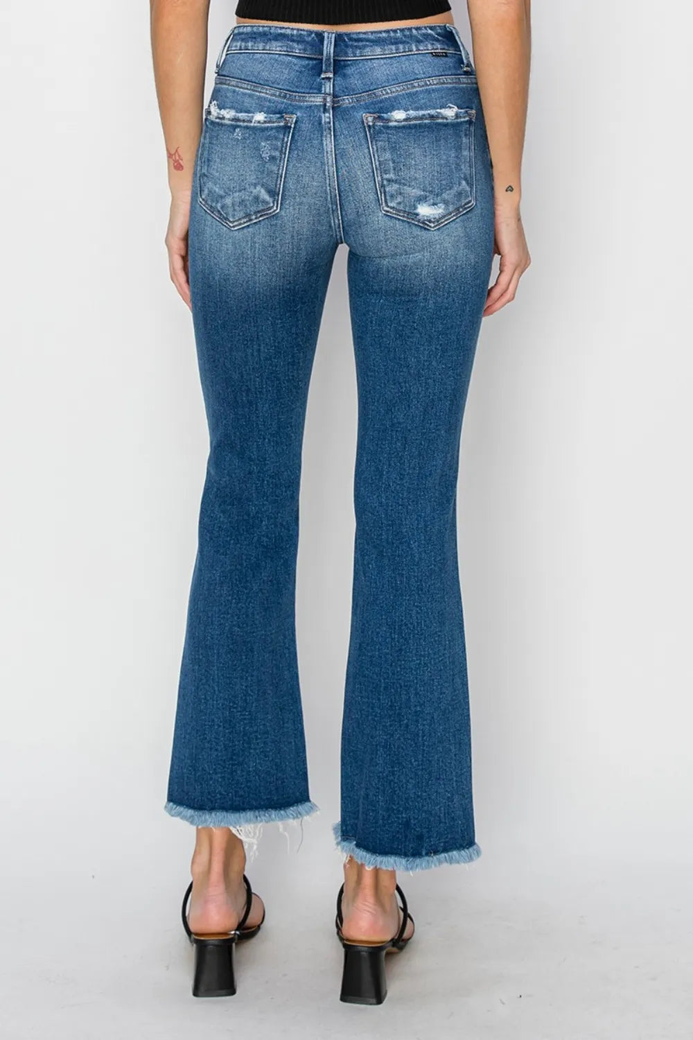 RISEN Full Size Frayed Step Hem Ankle Straight Jeans - Fashorio