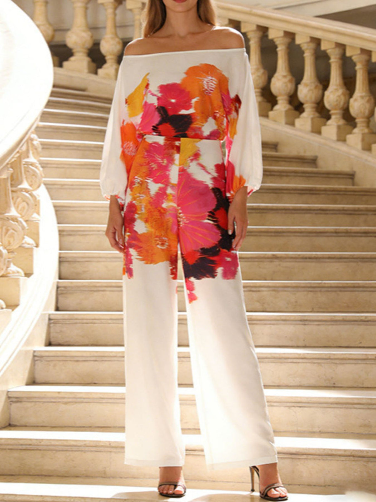Floral two piece set off shoulder detail