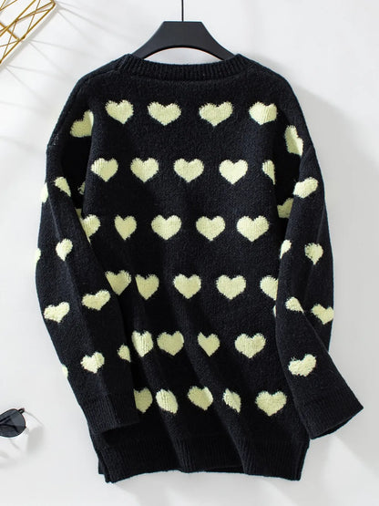 Heart V-Neck Button Up Long Sleeve Cardigan - Fashorio