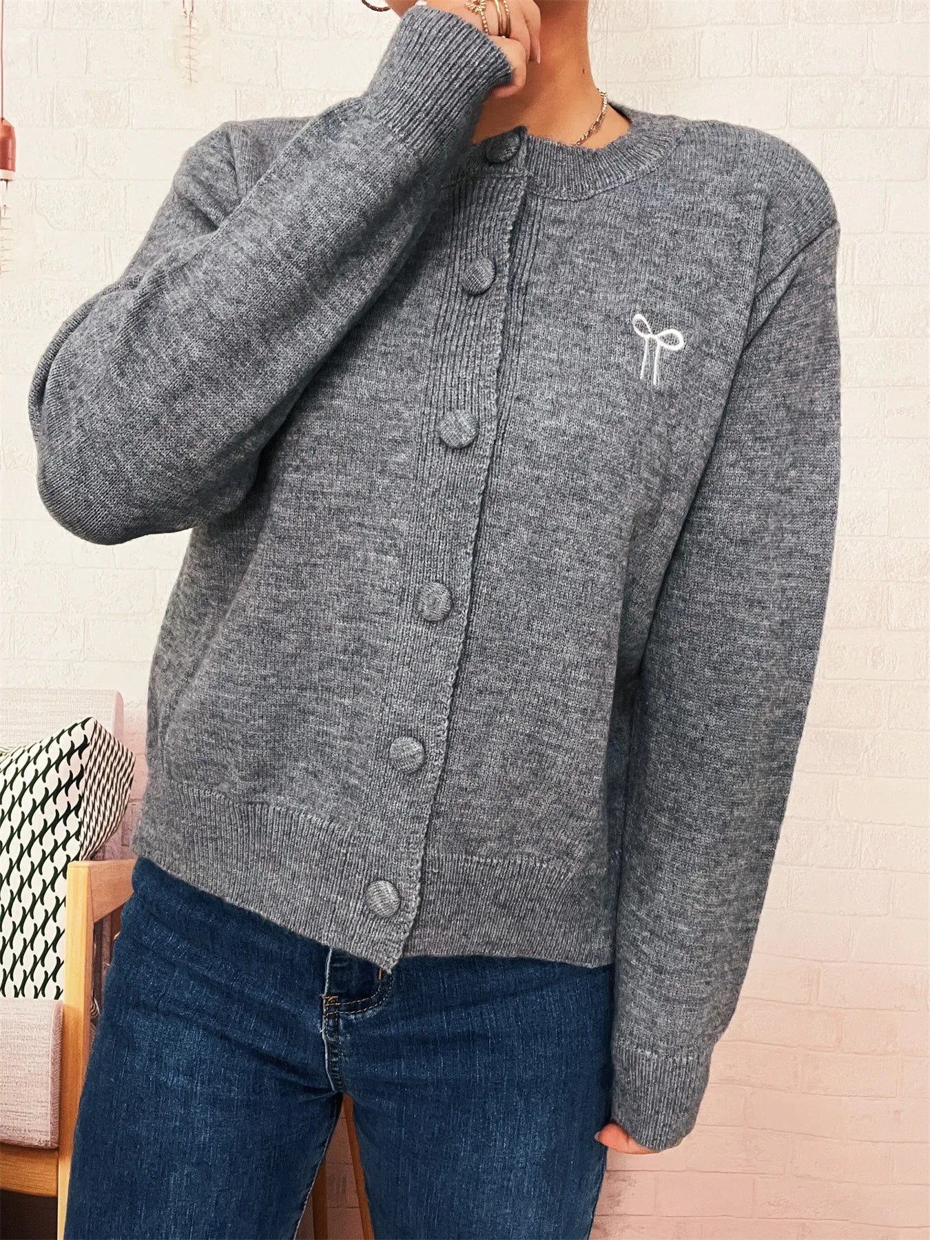 Button-Up Long Sleeve Cardigan - Fashorio