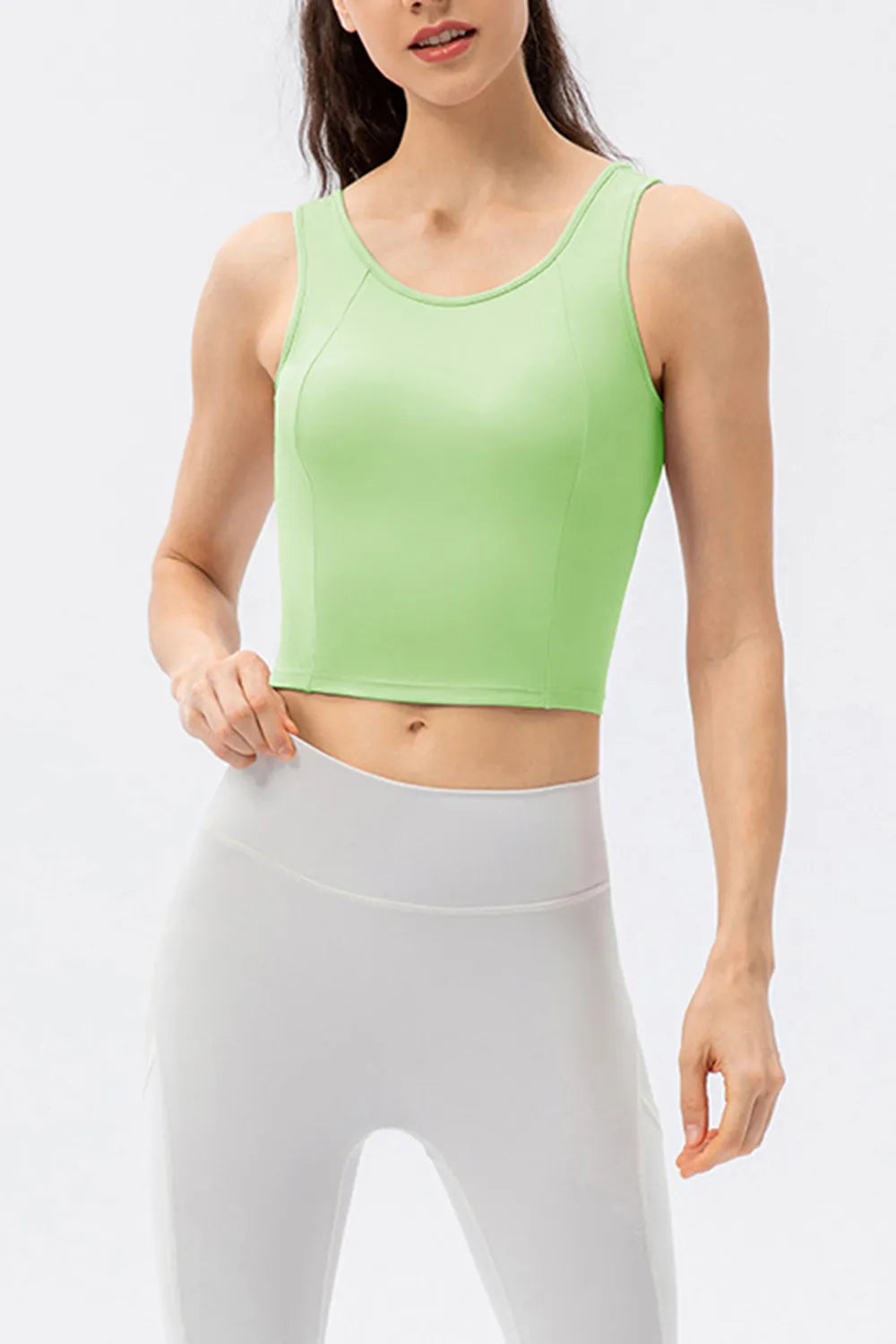 Round Neck Wide Strap Active Tank Green - Fashorio