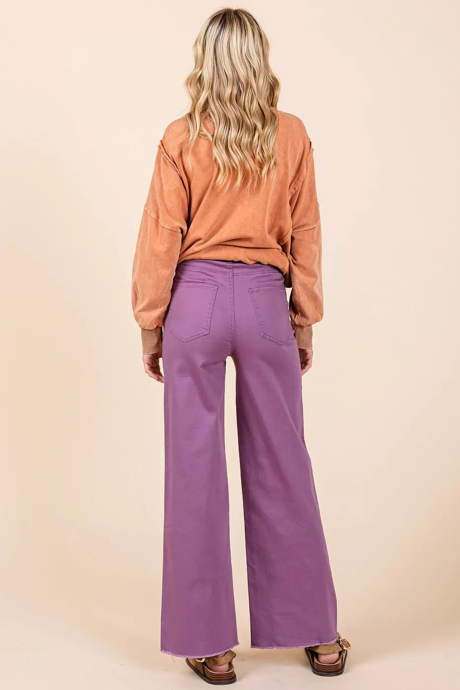 Mittoshop Twill High Waisted Button Fly Wide Leg Pants - Fashorio