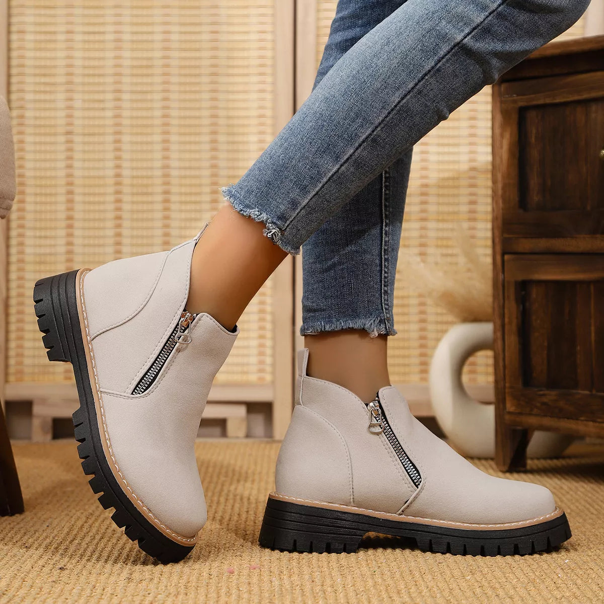 Ankle Boots with Zipper Accent toe detail