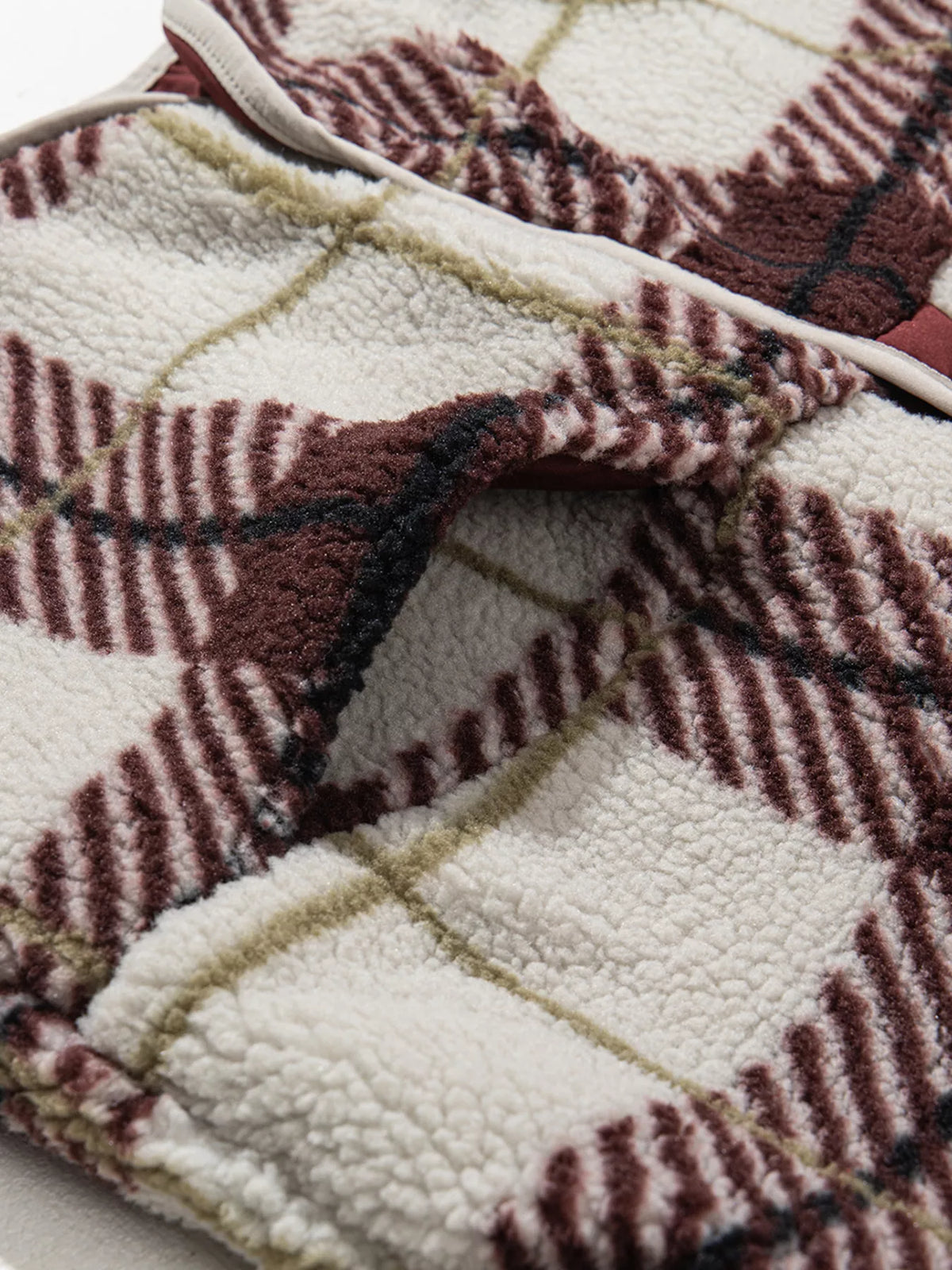 Plaid Stand Collar Fleece Jacket detail