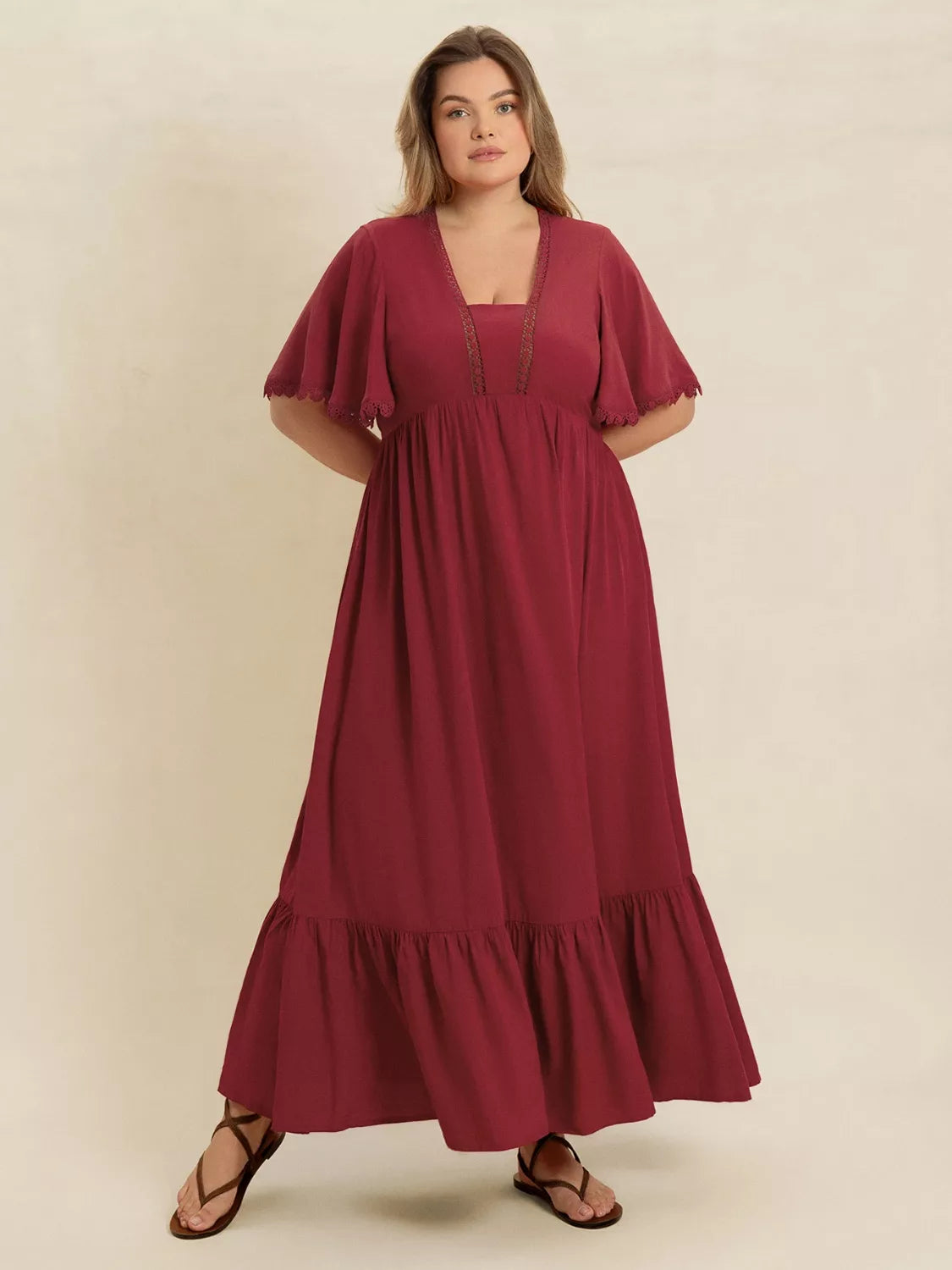 Lace Detail Flutter Sleeve Maxi Dress Plus Size side view